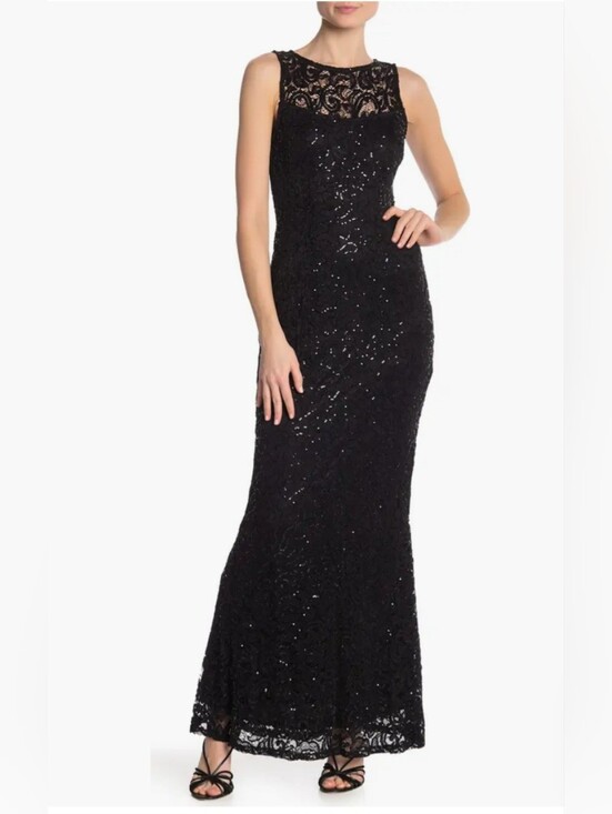 MARINA Dresses & Skirts - MARINA Black Lace Sequin Maxi Gown